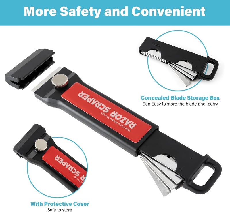 Gomake Razor Blade Scraper Tool with Blade Container 2PCS Cooktop Stove Scraper with Extra 100PCS Stainless Steel Blades for Glass,Paint and Old Label,Decal Sticker Remover, Stove Top Cleaning (W79) - Image 2